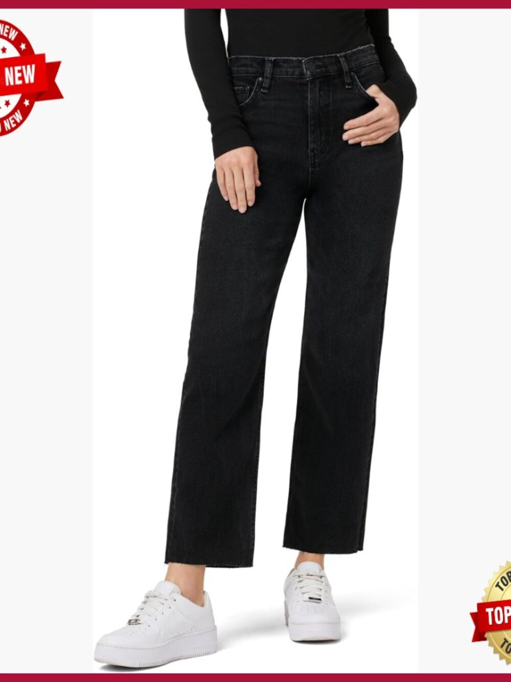 High-Rise Straight Ankle Jeans, Cotton Elastane Blend, Stretchy Fit